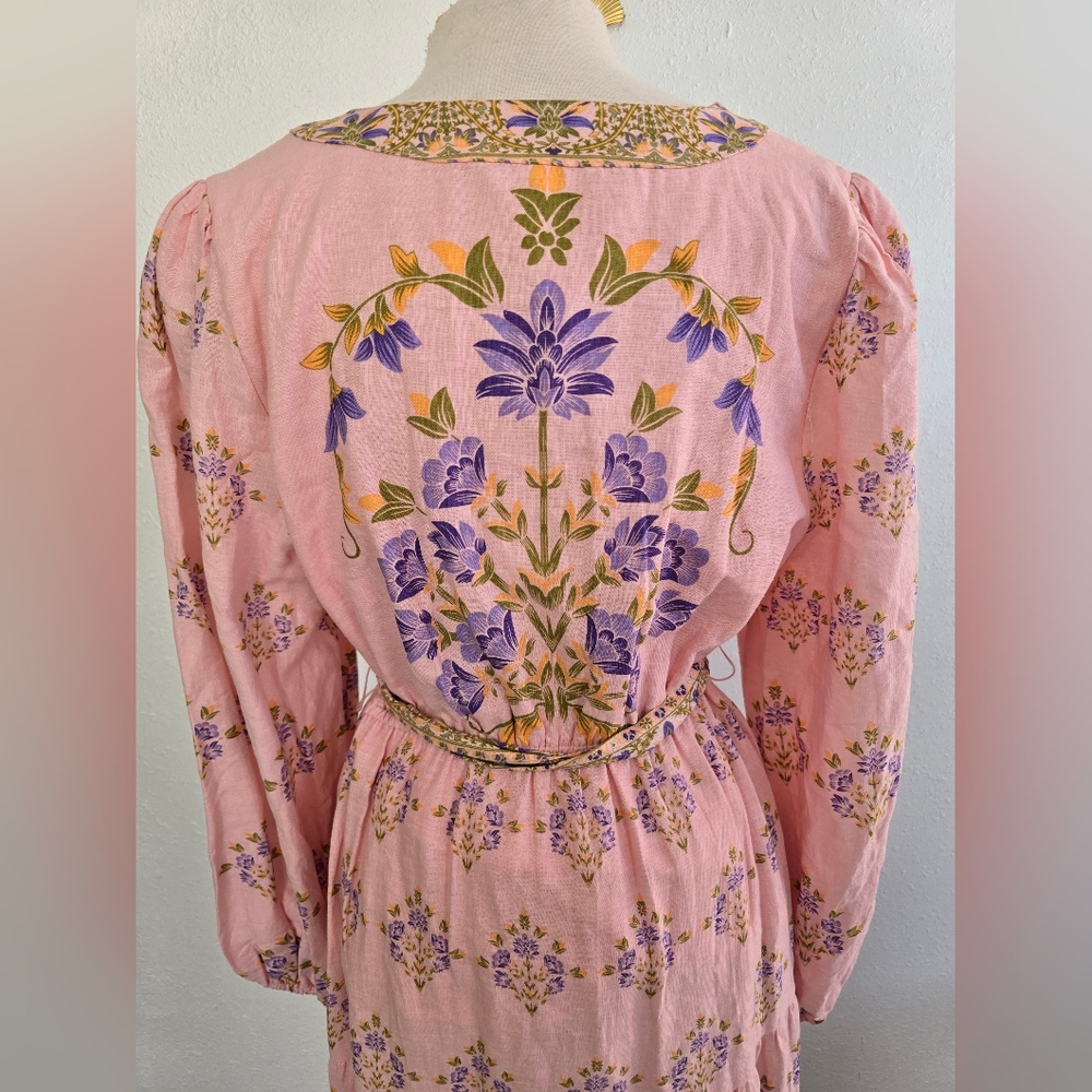 A Loves A Woven Floral Print Deep V-Neck Long Bubble Sleeve Maxi Dress XL - Picture 9 of 11